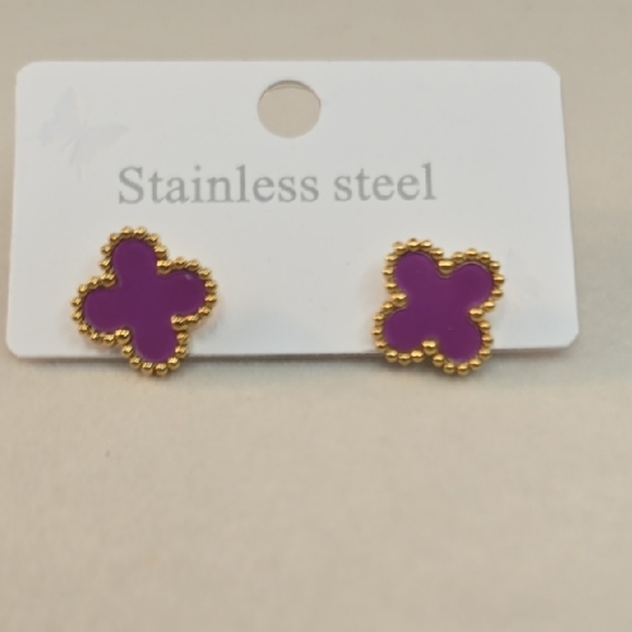 Jewelry - Purple and Gold Stainless Steel Earrings
